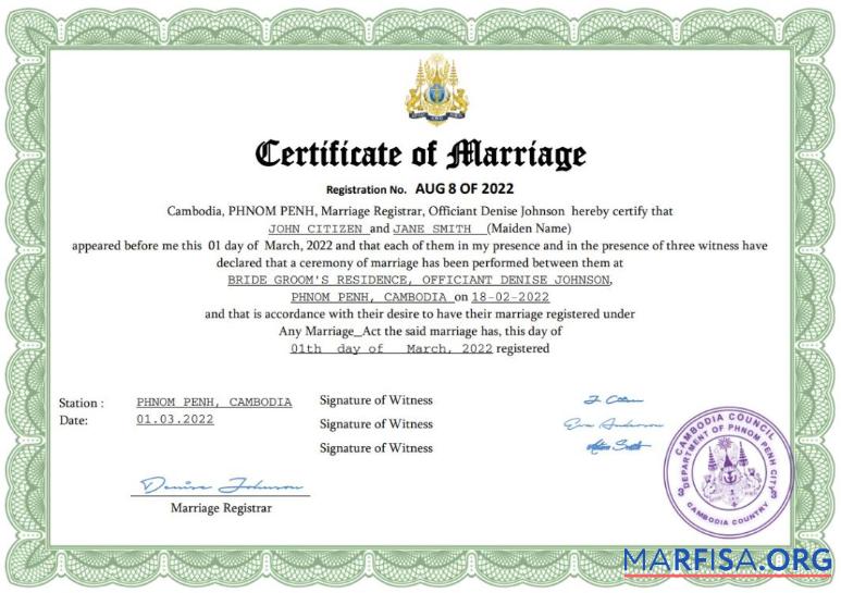 Realistic Cambodia marriage certificate Word and PDF template